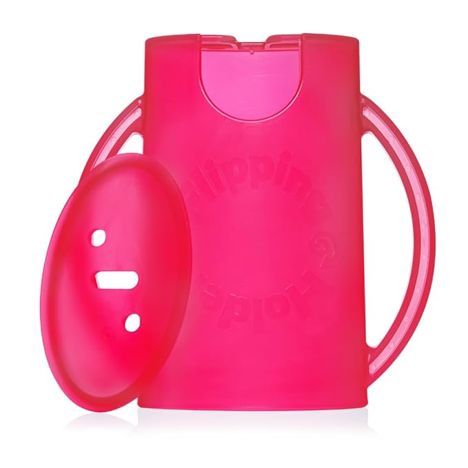 Flipping Holder Squeeze Proof Food Pouch Holder for Toddlers, Babies, Kids, Mess Free No Squeeze Juice Box Drink and Applesauce Snack Holder with Easy Grip Handles and Lid