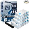 20 Pack Premium Vacuum Sealer Bags - Space Saver Storage Bags for Home and Closet Organization - Vacuum Compression Bags for Comforters, Pillows, Blankets, Bedding, Clothing - Hand Pump for Travel