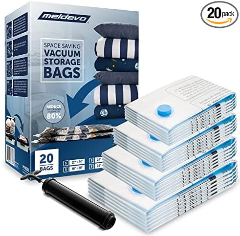20 Pack Premium Vacuum Sealer Bags - Space Saver Storage Bags for Home and Closet Organization - Vacuum Compression Bags for Comforters, Pillows, Blankets, Bedding, Clothing - Hand Pump for Travel