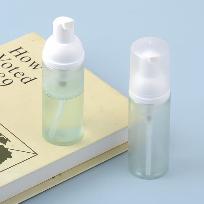 Travel Foam Pump Bottle - 2oz Small Size Foaming Hand Soap Dispenser - Mini Portable Mousse Lash Shampoo Kit Container for Hair - Empty Leak Proof Plastic White&Green Foamer 3Pack