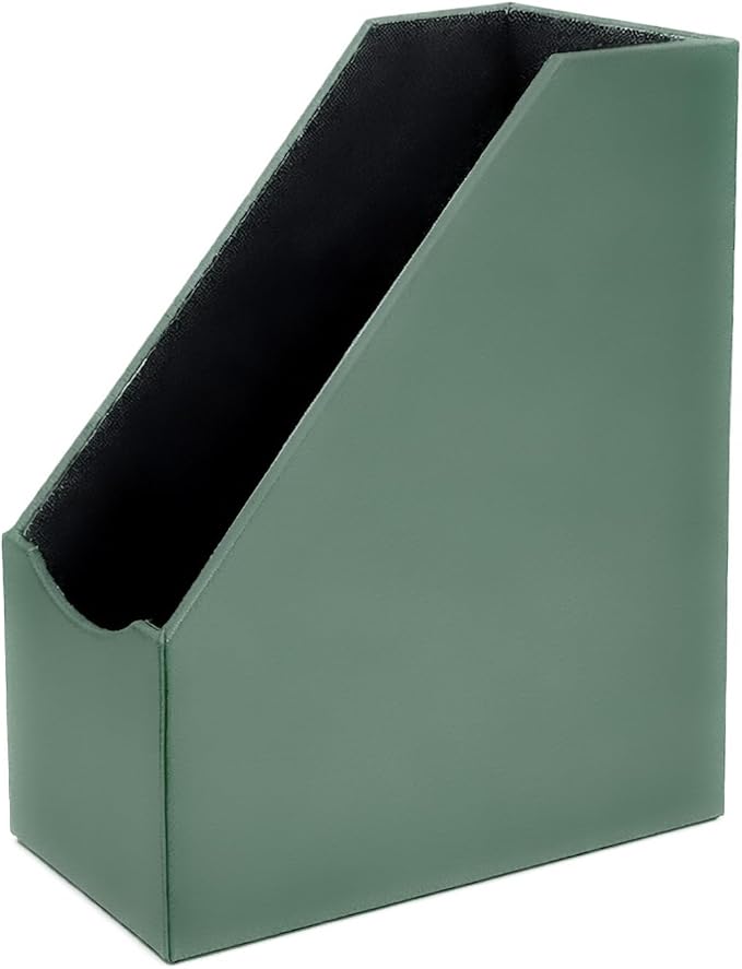 UnionBasic Magazine File Holder, Leatherette Desktop Document Organizer, Home Office Paper Holder File Storage Literature Sorter, Malachite Green