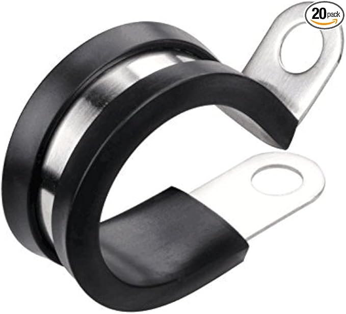 LOKMAN 20 Pack 1/4 Inch Stainless Steel Cable Clamp, Rubber Cushioned Insulated Clamp, Metal Tube Holder for Tube, Pipe or Wire Cord Installation