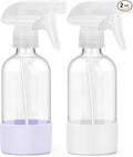 Worldgsb 2 Pack Glass Spray Bottles 8 oz, Empty Refillable Containers with Silicone Sleeve Protection, Glass Spray Bottles for Cleaning Solutions, Hair and Plants with Adjustable Nozzles White&Purple