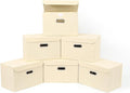 STOREONE Fabric Storage Cube Bins Foldable Organizer Container Collapsible Basket with Lids and Metal Handles, for Home, Bedroom, Closet 6 Pcs (Creamy-White)