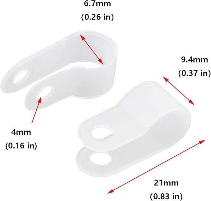 Antrader R-Type Cable Clamp 1/4 Inch White Nylon Cable Organizer Clips | Plastic Cable Clips for Wire Management Pack of 200 with Screws,Insulated Material Protect Cables
