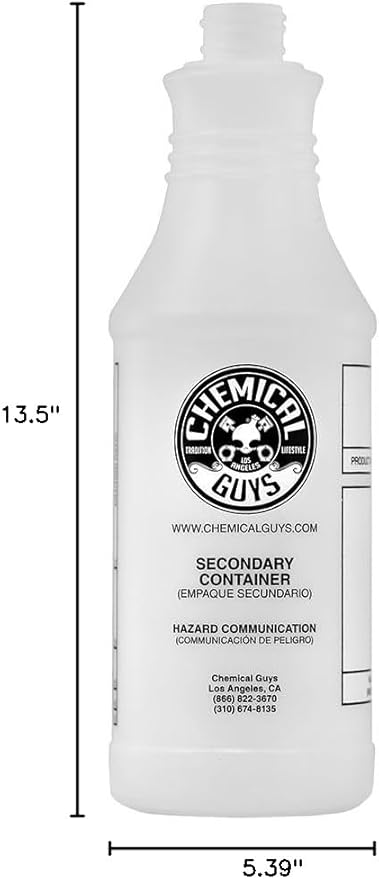 Chemical Guys Professional Spray Bottle, Chemical Resistant, 32 Oz | Heavy-duty bottle and adjustable sprayer shift from fine mist to jet stream, built for strong detailing chemicals
