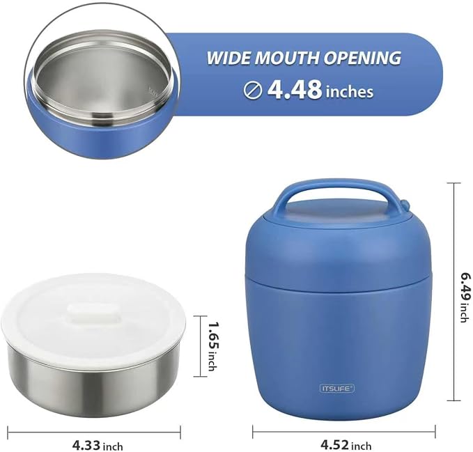 Thermo Food Jar for Hot Food Adults 32OZ Soup Thermo Lunch Containers Wide Mouth Vacuum Insulated Stainless Steel Leakproof Bento Box with Spoon (New) (NEW-BLUE)