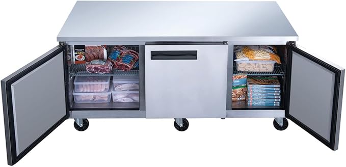 Commercial Undercounter Freezer, ETL 3 Doors, Stainless Steel, 115V/60HZ Restaurant 0°F to -8°F, 72" W 19 Cu. Ft.