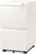 DEVAISE 2 Drawer File Cabinet with Lock for Home Office, Fully Assembled | Under Desk Metal Filing Cabinet with Wheels, Fits Letter/Legal/A4 Size, White