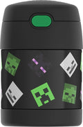 THERMOS FUNTAINER Insulated Food Jar – 10 Ounce – Kid Friendly Food Jar with Foldable Spoon, Minecraft