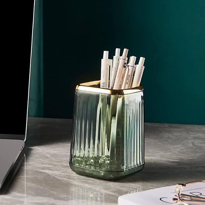 Green Plastic Pen Holder for Desk, Pencil Organizer Cup for Desk & Office | Pencil Holder,Makeup Brush Cup and Pen Cup Pencil Caddy for Home, Art Supplies and Desktop Organization