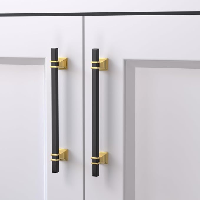 10 Pack 6-1/4 Inch Cabinet Pulls Black and Gold Cabinet Handles Kitchen Cabinet Handles, Black Dresser Drawer Pulls Kitchen Cabinet Hardware