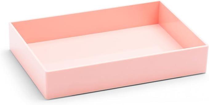 Poppin Stackable Medium Accessory Tray - Modular Lacquer Desk Trays for Office Organization, Color-Coordinated Office Supplies for Desk, Paper Trays (Blush Pink, Medium Accessory)