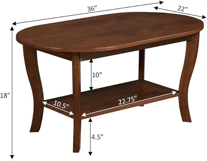 Furnifact Brown Oval Coffee Table with Lower Shelf, MDF Solid Rubber Wood Veneer Construction, Stylish and Practical Design for Living Room or Office Use
