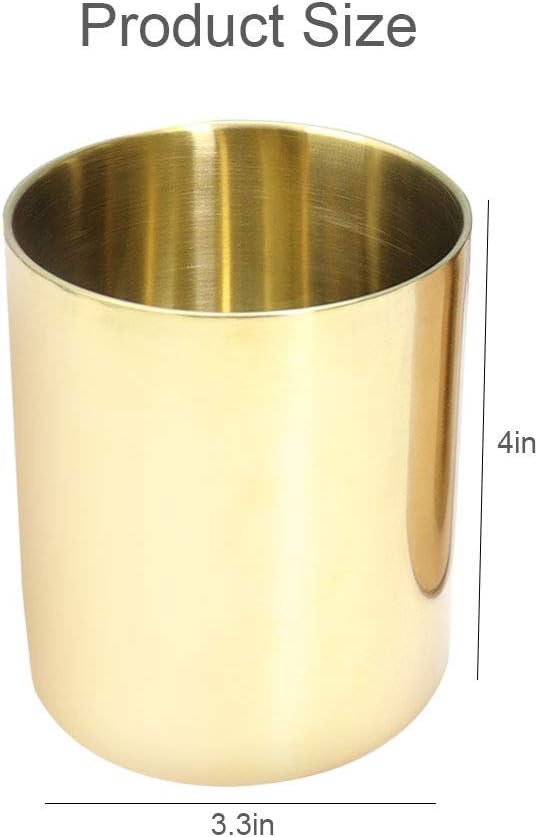 MultiBey Gold Pencil Holder Cup, Luxury Pen Holder Metal Organizer | Small Gold Vase Pen Holder Cup Desk Accessory for Office Home