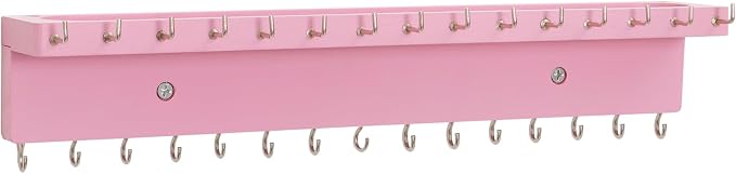 Necklace Holder Organizer Wall Mount,Jewelry Holder Organizer with 30 Hooks,Oak Jewelry Organizer and Storage for Necklaces,Bracelets and Rings (Pink)