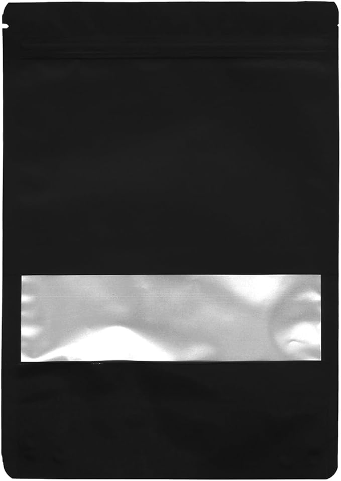 50PCS Foil Pouch Mylar Bags with Clear Window,ULIFESTAR Stand Up Sealable Bags with Tear Notches,Resealable for Food,Party Favors,Gift Packaging and Small Business(18 * 26cm/7.09 * 10.24",Black)