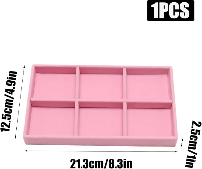 Velvet Jewelry Trays for Drawers, Pink Stackable Jewelry Drawer Organizer Inserts, Ring Earring Necklace Bracelet Holder Organizer Storage Display Tray with Removable Dividers, 6 Grids