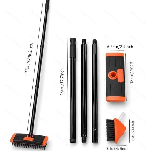 2026 Deck Brushs 3 in 1 Floor Scrub Brush with Long Handle, 3-in-1 Weed Brush Combo Set with Detachable Handle, Deck Scrub Brushs for Patio, Pavers, Driveway, Walkway, Stone Joints (Orange)