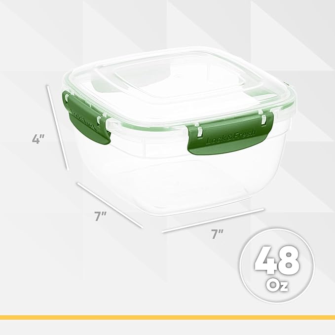 Superio Plastic Food Storage Container with Airtight Lid- 48 Oz, BPA Free, Leakproof, Stackable, Microwave, Dishwasher and Freezer Safe, Green