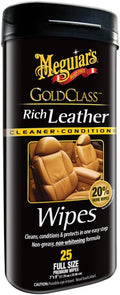 Meguiar’s Gold Class Rich Leather Wipes - Leather Car Cleaning Wipes that Offer Conditioning and UV Protection, Rich Moisturizers Help Prevent Leather From Drying Out and Cracking, 30 Wipes