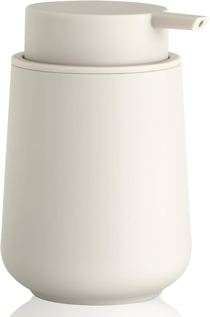YAUKPH Matte Beige Liquid Hand Soap Dispenser Plastic 11 oz - Modern Minimalist Style for Bathroom & Kitchen Countertop Refillable