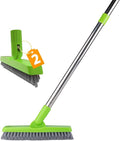 2 Pack Grout Brush with Long Handle, Swivel Cleaning Grout Line Scrubber - Durable Handle Grout Cleaner Brush for Bathroom,Tile,Baseboard,Walk in Shower,Corner & Narrow Space (Green)
