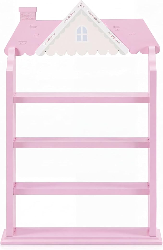 Chunful Vintage Spice Jar Wooden Rack with 4 Tier Hanging Spice Rack Wall Mounting Kitchen Storage Village Style Display Shelf for 24 Jar, Christmas Wedding Bridal Gift, Shelf Only(Pastel Pink House)