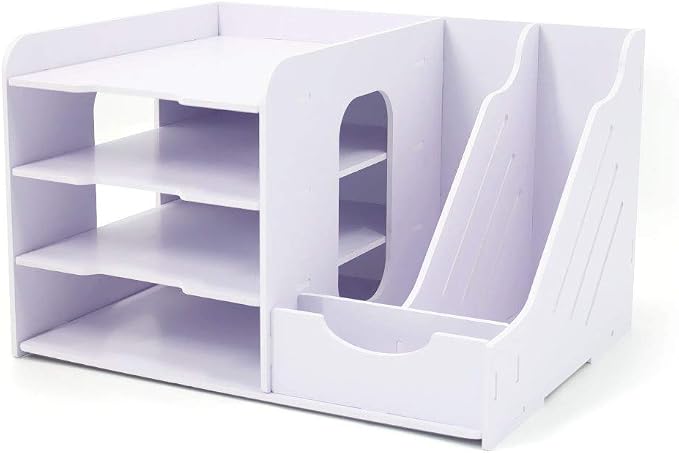 SONGWAY File Organizer for Desk - 4 Tier Vertical and Horizontal Document Holder, File Sorter, A4 Paper Storage Holder, Desktop Organizer for Home Office School Decoration, White