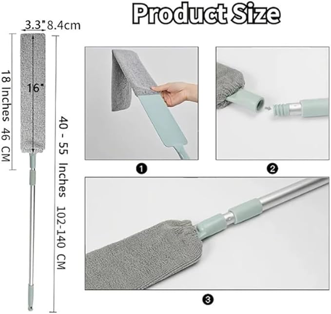2025 New Retractable Gap Dust Cleaning Artifact with 3-Layer Hook 3 Microfiber Dusting Cloths Long Handle for Cleaning Under Refrigerator