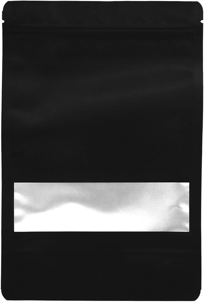 100PCS Foil Pouch Mylar Bags with Clear Window,ULIFESTAR Stand Up Sealable Bags with Tear Notches,Resealable for Food,Party Favors,Gift Packaging and Small Business(16 * 24cm/6.3 * 9.45",Black)