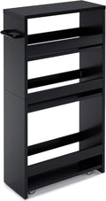 MARTY Slim Rolling Storage Cart 4-Tier Kitchen Cart with Wheels, Laundry Room Storage with Handle Slide Out Utility Cart Shelving Unit Organizer Trolley for Narrow Places Bathroom Small Corner, Black