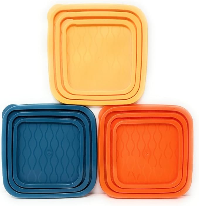 6-Piece Food Storage Containers with Lids, BPA Free, Microwave, Freezer, and Dishwasher Safe, Stackable, Assorted Colors (3, Square)