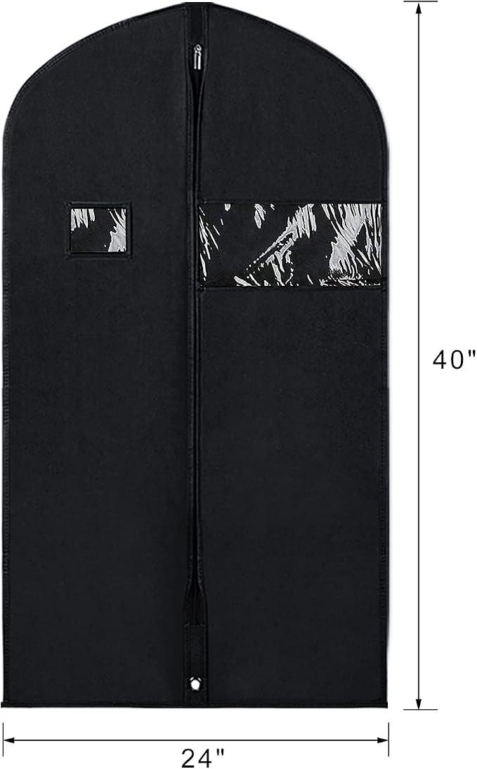 Syeeiex 40‘’ Suit Bag, Set of 16 Garment Bags for Hanging Clothes, Suit Covers Bags, Suit Bags for Closet Storage with Clear Window, Suitable for Suits, Shirts, Jackets, Sweaters, Winter Coat(Black)
