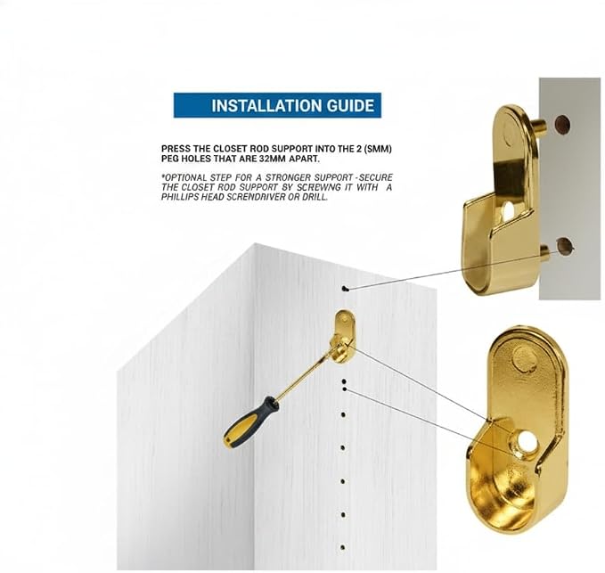 6-Case ProPack Kit Matte Brass 96" Long Oval Wardrobe Closet Rods with 12 End Cap Flanges and 6 Center Supports with Installation screws