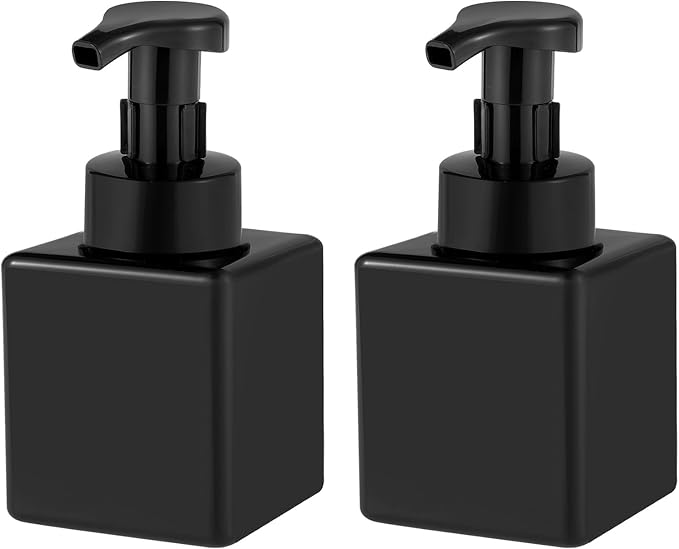 Foaming Soap Dispenser, 9oz Plastic Refillable Pump Bottle, 2 Pack, Black | Hand Dispenser for Liquid Soap, Shampoo & Body Wash – Saves Soap with Rich Foam, Reusable, Easy to Refill, BPA-Free