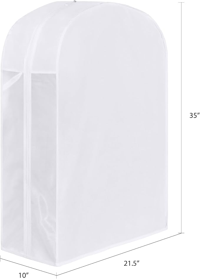 32" Premium Cotton Garment Bag for Hanging Clothes, Breathable Suit Bags for Closet Storage with Extra Large 10" Gusseted & Clear Window, Dust Cover with Zipper for Short Clothes, 3 Pack