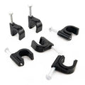 HS Cable Clips 8mm with Steel Nail 200 Pieces Black，Ethernet Management U Shaped Wire Cord Staples Hooks for Outdoor Wall,Coax Cat7 RG8 Cable Extension Fasteners