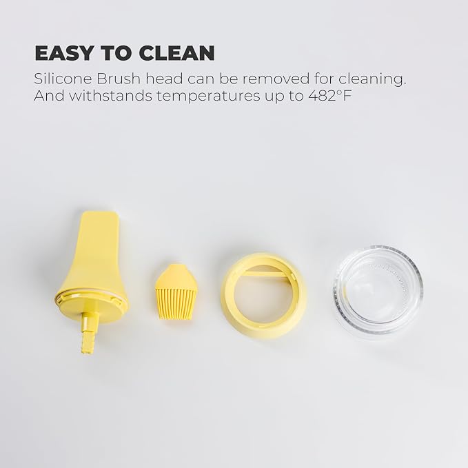 Zuutii Oil Dispenser with Silicone Brush for Cooking,Glass Oil Bottle with Heat Resistant Basting Brushes for Baking, Food Brush for Grilling, Butter, BBQ Sauce，Dishwasher Safe,4.4oz,Yellow
