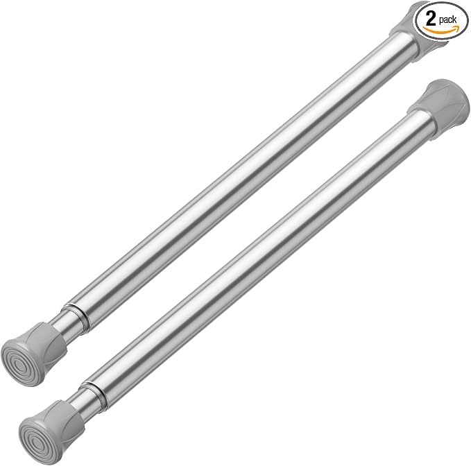 Spring Tension Curtain Rods 17-28 Inch Silver 2 Pack | No-drill & tool-free setup. Fits windows, kitchens, doorways. Rust-resistant, great for light curtains.