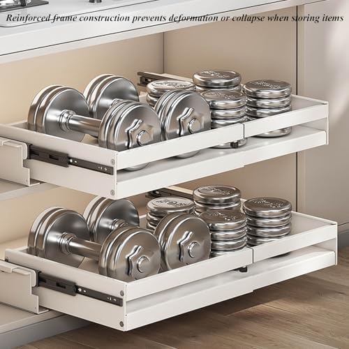 2 Pack Pull-Out Cabinet Organizer, Expandable Sliding Basket - Multi-Purpose Storage Solution for Kitchen, Pantry, Bathroom, Bedroom, Garage, Easy Access Shelf