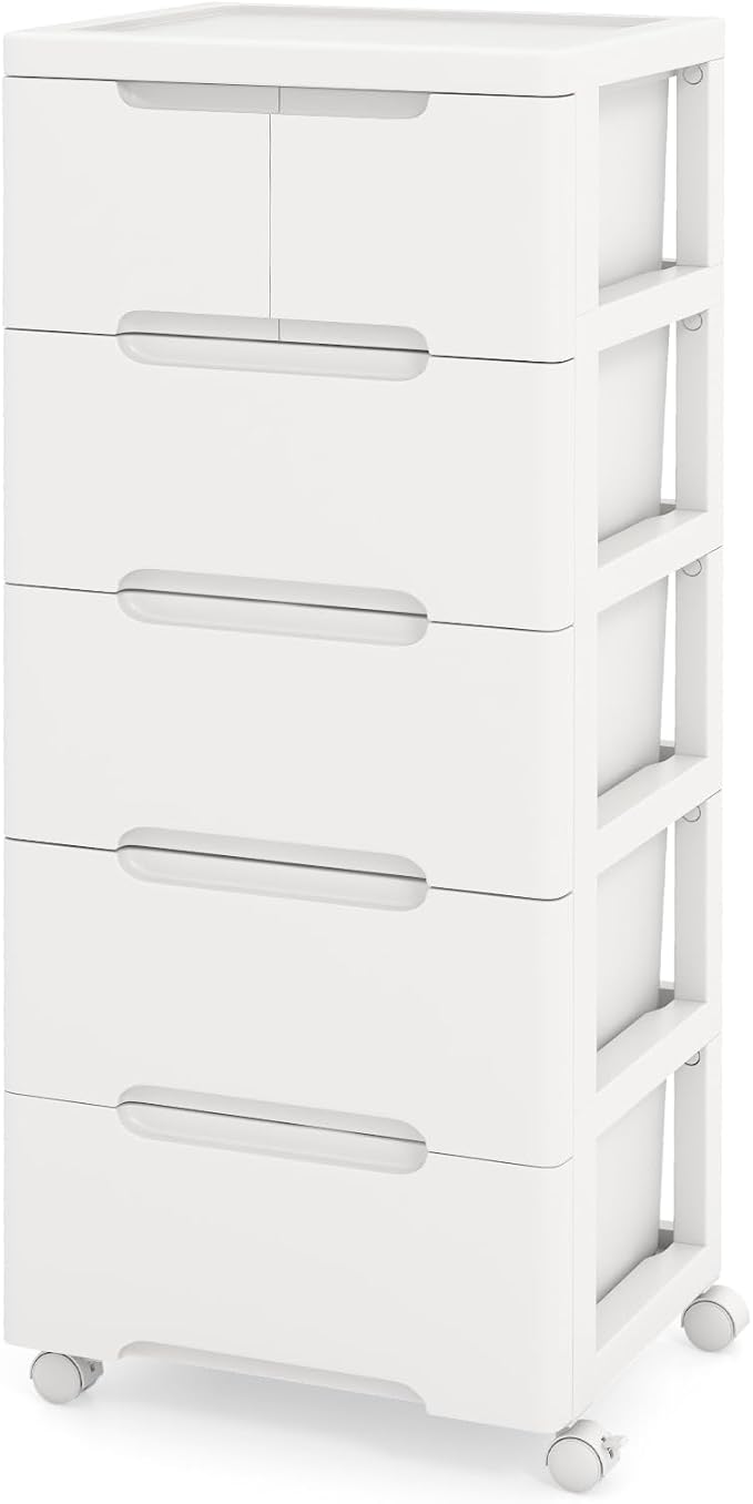 LOKO 6-Drawer Plastic Rolling Storage Cart (16"x13"x38") | Mobile Storage Cabinet | Vertical Storage Tower Container Unit | 4 Universal Wheels | For Living Room, Home Office