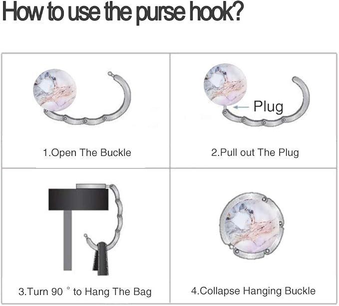 Bosketo Foldable Purse Hook Womens Bag Table Hanger Collection Desk Hooks for Purse (1pack Light Pink Marble Hook)