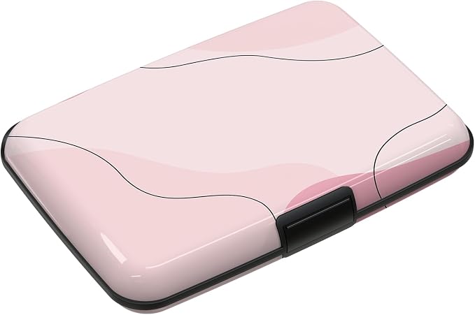 Credit Card Holder Small, RFID Blocking Metal Card Wallet for Women Men, Slim ID Card Holder Protector Hard Case, Pink Abstract
