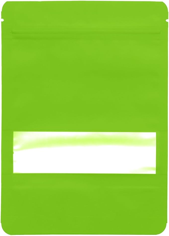 100PCS Foil Pouch Mylar Bags with Clear Window,ULIFESTAR Stand Up Sealable Bags with Tear Notches,Resealable for Food,Party Favors,Gift Packaging and Small Business(14 * 20cm/5.51 * 7.87",Green)