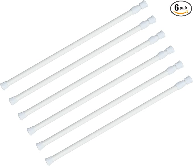 KXLife 6 Pack Spring Tension Curtain Rod for Window 16 to 28 Inch, White | Expandable Adjustable Small Curtain Tension Rods, No Drilling, for Kitchen, RV, Cupboard, Refrigerator