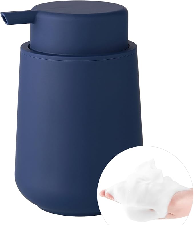 YAUKPH Matte Navy Blue Foaming Hand Soap Dispenser Plastic 11 oz - Modern Minimalist Style for Bathroom & Kitchen Countertop Refillable