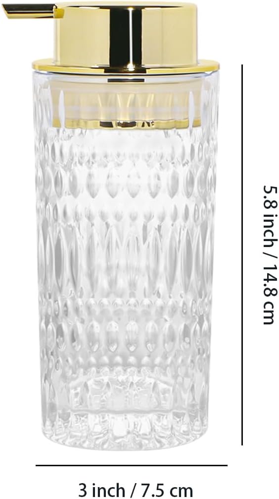 Foaming Soap Dispenser, Glass Foam Hand Soap Dispenser for Bathroom and Kitchen Decor, 14 Oz Refillable Foaming Pump Bottle Container with Gold Pump, Clear
