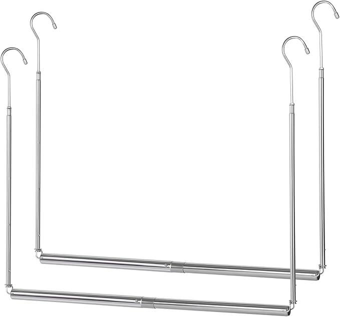 Foldable Hanging Closet Rod Adjustable Width and Height, Chrome | Space-Saving Clothes Hanging Bar，Heavy Duty Closet Hanging Organizer Closet Extender Hanging Rod Double Hanging Rod ,2 Pack