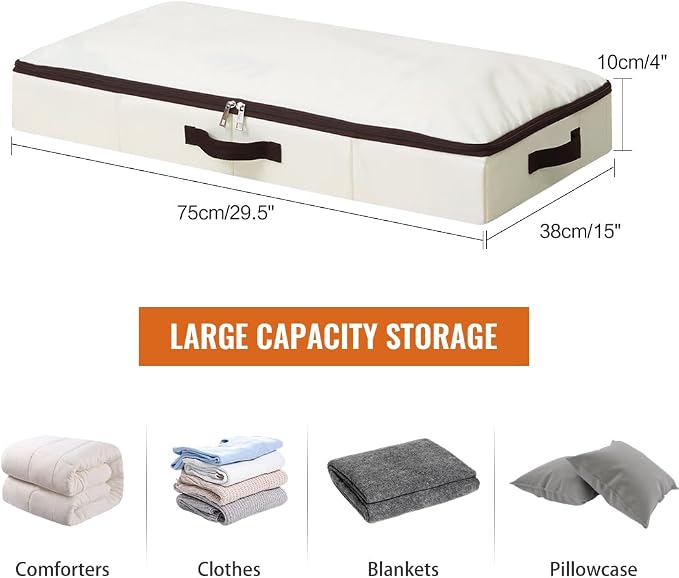 Home Organization and Storage with Sturdy Sidewalls & Bottom, Pack of 3 | Heavy Duty Storage Bins, Tear-Proof Drag-Resistant, Ideal for Apartment, Dorm, Bedroom, Attic, Stackable (Beige, 29.5x15x4")